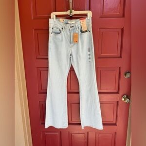 Levi's high rise Light Blue Striped Flare Jeans